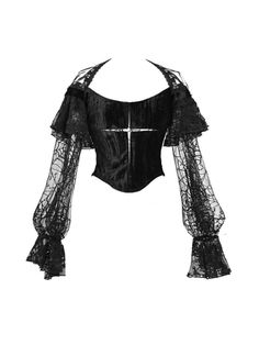 ❤︎Gothic Cross Velvet Spider Lace Lantern Sleeve Top❤︎ Paraguay Aesthetic, Genshin Modern, Lace Lanterns, Lantern Sleeve Top, Gothic Cross, Halloween Top, Romantic Lace, Alt Fashion, Velvet Lace