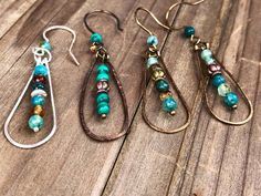 Bohiemian Girl Earrings Artsy Teardrop Earrings With Ear Wire, Nickel-free Teardrop Artsy Earrings, Wire Wrapped Metal Earrings For Crafting, Colorful Boho Style, Wire Earrings Handmade, Silver Wire Earrings, Girl Earrings, Beaded Earrings Diy, Boho Style Earrings