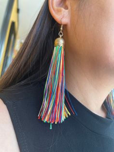 DIY TASSEL EARRINGS, Tassel Earrings Alloy,Tassel Earring. Beautiful tassels to dress up any outfit. Thread earrings, tassel earrings. Long tassel earrings Handmade item Drop length: 5 Inches Materials: Silk Style: Boho & hippie Closure:Hook ♥ PAYMENT We accept payments via PayPal only. ♥ Shipping : - All items will be shipped within 1 business day after received payment. We ship items via DHL Express. ♥ Delivery Time : USA only 2 business days Canada: 2- 3 business days France: 2- 3 busines Bohemian Dangle Tassel Earrings For Party, Bohemian Tassel Earrings For Party, Beach Drop Tassel Earrings With Latkans, Beach Drop Earrings With Tassel Latkans, Bohemian Party Earrings With Latkans, Bohemian Latkans Earrings For Beach, Festival Tassel Earrings With Fringe, Bohemian Tassel Drop Earrings For Festivals, Bohemian Beaded Earrings With Latkans For Parties