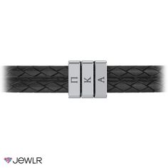 Celebrate brotherhood and success with this modern bracelet featuring engravable sterling silver vertical bars. This braided leather double wrap bracelet is available in three sizes and is secured with a stainless steel snap-lock clasp for just the right fit. Personalize by choosing up to 3 bars to engrave with the Greek letters of your fraternity house. Silver Engraved Leather Bracelet For Anniversary, Personalized Silver Leather Bracelet, Anniversary Engraved Silver Leather Bracelet, Elegant Personalized Silver Leather Bracelet, Modern Leather Jewelry With Stainless Steel Clasp, Modern Jewelry With Leather Strap And Rectangular Shape, Classic Leather Jewelry For Anniversary, Modern Engraved Leather Jewelry, Everyday Leather Jewelry With Engraving Option