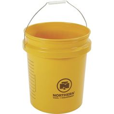 a yellow bucket with a handle on it