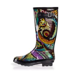 NORTY Womens Glossy Multicolor Monet Print Hi Calf Rain Boots. Adult Ladies Waterproof Winter Spring Garden Boot Medium Width. No matter how wet, muddy, or slick it gets outside, our adult rain boots for women have you covered. An 13.25 inch boot shaft with fun, feminine styling keeps you warm, dry, and outfitted in fresh fall and winter-ready looks. This extra-roomy insulated rubber boot lets you layer on your favorite thick socks on the colder days, and a rugged rubber tread sole makes sure yo Cold Weather Socks, Rain Boots For Women, Mud Boots, Tall Rain Boots, Garden Boots, Garden Shoes, Rain Shoes, Rubber Boot, Thick Socks