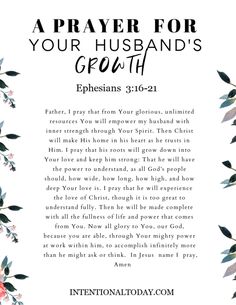 a prayer for your husband's growth with flowers and leaves on the bottom corner