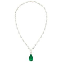 The platinum and diamond necklace features 59 diamonds (58 pear shape and 1 round) weighing a total of 32.23cts. The pendant is comprised of a pear shape Colombian emerald weighing 15.69cts with a Gübelin certificate and a 1.01cts round diamond (GIA certificate F VS1). The necklace can be worn either with, or without, the detachable pendant. Made in New York. Emerald Diamond Pendant, Detachable Pendant, Family Closet, Ruby And Diamond Necklace, Drop Necklaces, Jewelry Wishlist, Emerald Diamond Earrings, Emerald Earrings Drop, Noble Lady