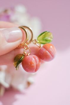 🍑 Murano glass peach earrings - every berry is made in the open flame of torch (Lampwork) and kiln annealed for durability. Hoops are 18k gold-plated sterling silver (or you can choose plain white silver option) Peach Earrings, Murano Glass Jewelry, Lampwork Earring, Glass Lampwork, Fruit Jewelry, Fruit Earrings, Plain White, Jewelry Earrings Hoops, Diy Jewellery