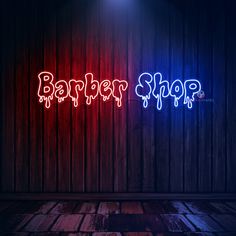 two neon signs that say barber shop