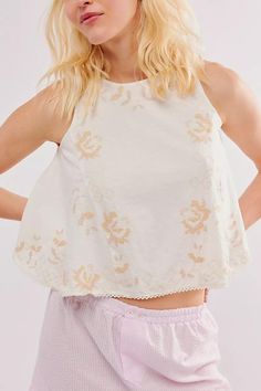 Free People: Fun and Flirty Embroidered Top - J. Cole ShoesFREE PEOPLEFree People: Fun and Flirty Embroidered Top Feminine Top, Color Ivory, Embroidered Top, Sleeveless Tank, Free People Tops, Scoop Neckline, A Button, Pink White, Free People