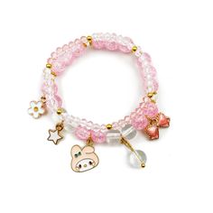 PRICES MAY VARY. Cinnamoroll Bracelet--Cute bracelet comes in three styles,Contains heart,star,moon,flower and bows pendants,Exquisite design and three fresh colors add glamour to your beauty.The best for your daughter My Melody Braclet Size--The bow anime bracelets are 2.5inch(8CM) in diameter.Elastic length.Can fit any size wrist Kawaii Pearl Bracelets--The cartoon bracelet has a double layered design and made of crystal stone,,safe to wear.Can be worn alone or together according to your dress Sanrio Charm Bracelet, Kawaii Jewelry With Cute Adjustable Design, Adjustable Kawaii Jewelry With Cute Design, Adjustable Cute Kawaii Jewelry, Kawaii Bracelet Jewelry For Friendship, Kawaii Friendship Bracelet Jewelry, Trendy Pink Charm Bracelets, Trendy Pink Bracelets With Charms, Adjustable Pink Kawaii Jewelry