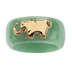 PRICES MAY VARY. Main Stone: 1 Round Special Cut Genuine Green Jade, 22 mm x 22 mm 10k Yellow Gold; Contains .60 grams of 10k Gold; Ring can be resized Measures: 11 mm wide x 11 mm long x 3.5 mm high; Shank Width: 11.0 mm wide Includes gift box and drawstring pouch PalmBeach Jewelry exclusive. Showcasing a highly polished lucky elephant in shining 10k yellow gold against black red or green jade, this band is an exotic wardrobe addition. We recommend ordering one size up for this style. As this i Green Pearl Ring, Mint Green Fashion, Jade Jewellery, Wide Wedding Bands, Elephant Ring, Elephant Jewelry, Lucky Elephant, Gold Elephant, Palm Beach Jewelry