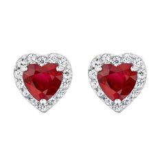 2.60 Ct Heart Cut Red Ruby With Diamond Pave Halo Stud Earring WG 14K | HarryChadEnt.com Gold Diamond Earrings Studs, Geode Earrings, Hammered Hoop Earrings, Halo Earrings Studs, Ruby Diamond, Sterling Silver Heart, Stud Earring, Gold Earrings Studs, Diamond Earrings Studs