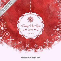 a red and white christmas card with snowflakes on the corner, merry new year