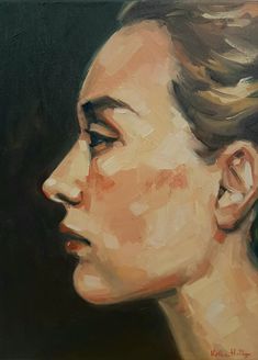 an oil painting of a woman's profile