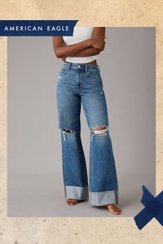 Featuring our Comfort Stretch Waistband!/Stretchy in the waist, rigid everywhere else/Medium wash/Ripped/Cuffed hem Spring Outfits Ideas, Spring Ootd, Spring Outfit Ideas, Cute Jeans, Ootd Style, Fashion Spring, Western Outfits, Look Cool, Ripped Jean