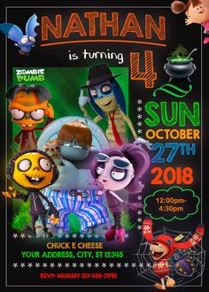 the poster for nathan is turning 4 on oct 27, with an image of cartoon characters