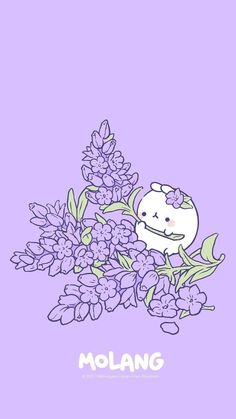 a purple background with an image of a cartoon character on it's face and the words molang