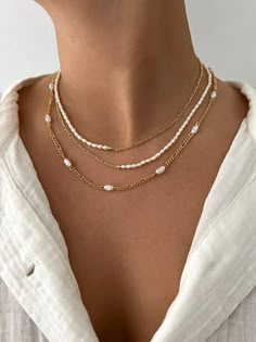 17 inch necklace Sold as one strand Trendy Necklaces Jewelry Trends, Wire Bead Necklace, Pearl Necklace Diy, Pearl Necklace Designs, Freshwater Pearl Jewelry, Trending Necklaces, Beaded Necklace Diy, Chic Bracelet, Layered Necklace Set