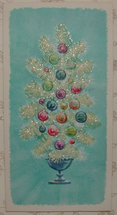 a painting of a christmas tree with ornaments on it