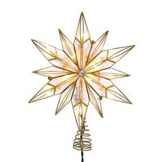 a lighted christmas tree topper with a star design on it's tip and spiral wire