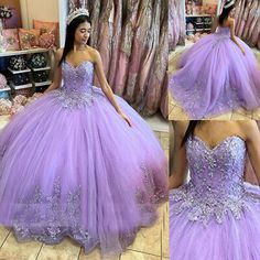 (eBay) Lavender Vestidos De 15 años Quinceanera Dresses Beaded Princess Puffy Ball Gown Tulle Quinceanera Dresses, Lavender Ball Gown, Purple Quince Dress, Rapunzel Quince, Purple Quinceanera Theme, Rapunzel Theme, Purple Quinceanera, Purple Quince, Quinceanera Theme