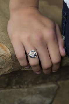 Monogrammed Ring Sterling Silver Round Personalized for Women | Etsy Interlocking Monogram, Monogram Necklace Gold, Bridesmaid Presents, Custom Signet Ring, 40s Style, Silver Rings Simple, Monogram Ring, Athens Ga, Be First