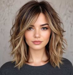 Are you looking to refresh your hairstyle with layers that add movement, volume, and dimension? Layered haircuts have been a timeless trend for decades, #medium #length #haircut Mid Length Hair With Layers Brown, Layer Haircut Ideas, Shoulder Length Haircuts With Layers, Hairstyle With Layers, Balayage Layers, Wavy Lob Haircut, Layer Haircut, Brown Hair Inspiration, Dark Blonde Hair Color