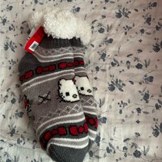 - Brand New - With Tags - Warm Socks Cute Winter Socks With Cat Design, Cute Cat Design Socks For Winter, Cute Cat Design Winter Socks, Cute White Cat Design Socks, Accessories Hello Kitty, Kitty Accessories, Hello Kitty Accessories, Fuzzy Socks, Warm Socks