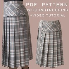 Pleated plaid skirt pattern, Pleated Skirt Pattern EU Sizes: 36-48, height 162-168 cm, A0, A4, letter.  * Check out the video tutorial (turn on subtitle) here: https://youtu.be/6i_9EUeFEz0 * Difficulty:  (3 out of 5) * Language: English * You will get PDF pattern A0, A4,letter for sizes: EU 36, 38, 40, 42, 44, 46, 48, height 162-168 cm. * Detailed instructions with pictures and descriptions of all sewing steps. * Size Chart. * Assembling Instructions. * These patterns have A4, A0, letter format. Each size has a separate PDF file. Seam allowances are included. * This is a digital product. You will receive pdf, zip files containing the patterns and sewing instructions. * Due to the nature of digital downloads, no refund, return, or exchange of the files is possible. However, if you experienc