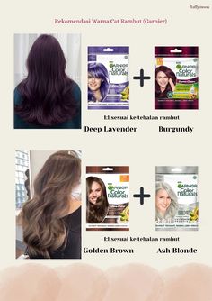 inspirasi warna rambut #fyp #fypchallenge Cat Rambut Peek A Boo, Purple Hair Color Palette, Garnier Hair Color Before And After, Purple Hair Shades Chart, Cat Rambut Garnier Golden Brown, Hair Colour Chart, Korean Hair Color Purple, Garnier Hair Color, Bentuk Alis