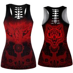 Viking Hollow Tank Top Tree And Wolf Red Viking White Only, Vikings, Custom Print, Thread, Dye, Tank Top, Spandex, Tank Tops, Sewing