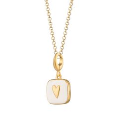 Embrace the enduring beauty of this 18ct gold plated locket necklace. Crafted with high-quality materials, it features a classic heart shape highlighted by crisp white enamel. This piece is more than just an ornament; it's a cherished keeper of your most treasured memories. Open the locket to hold tiny photographs close to your heart, adding a touch of sentimental value to your everyday style.  All our charms attach with a clip-on clasp and are compatible with all other leading charm jewellery b