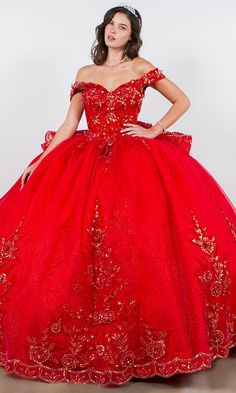 Off the shoulder quinceanera ball gown with irridescent beaded details and lace up back Red Quinceanera Dress With Fitted Bodice For Gala, Red Ball Gown Quinceanera Dress For Sweet 16, Red Quinceanera Dress With Fitted Bodice For Prom Season, Red Quinceanera Dress For Debutante Ball During Prom Season, Red Ball Gown With Fitted Bodice For Pageant, Red Ball Gown With Fitted Bodice For Pageants, Red Ball Gown For Sweet 16 Quinceanera, Red Quinceanera Dress With Fitted Bodice, Red Quinceanera Dress For Debutante Ball And Prom Season