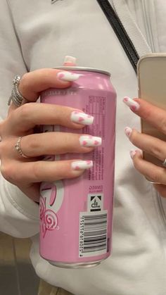 White And Pink Heart Nails, White And Pink Valentine Nails, White Pink Nails Design, Simple Valentines Nails Acrylic, Nails Pink With Heart, White Nails With Pink Designs, Pink And White Valentines Nails, Nail Pink And White, Valentines Nails White