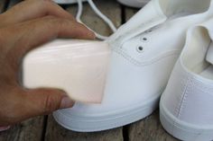 How to Clean White Shoes -- via wikiHow.com Clean White Shoes, Tennis Season, How To Clean White Shoes, Homemade Toilet Cleaner, Clean Baking Pans, Cleaning Painted Walls, White Soap, Cleaning Tips Tricks, Glass Cooktop