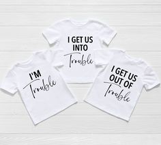 ** Quick Sizing Tip ** Onesies are printed on Gerber organic. These tend to run small so we recommend sizing up if you are on the fence. Toddler shirts are true to size. 📋 HOW TO ORDER: ✧ Choose onesie® or shirt size (sizing chart below) and sleeve length ✧ Select design color if applicable ✧ For personalized designs - enter customization in "Add your personalization" field ✧ ADD TO CART ✧ Select from our shipping class options (all items shipped next day!) * * * * * * * * * * * * * * * * * * * Matching Cotton Tops With Letter Print, Matching Letter Print Cotton Top, Triplets Announcement Ideas, Fitted Crew Neck Top For Family Matching, Fitted Family Matching Tops With Name Print, Fitted Cotton Tops For Family Matching, White Printed Tops, Fitted Cotton Matching T-shirt, Summer Matching Custom Print Tops