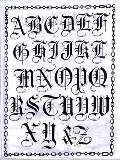 an old english alphabet with some type of writing on it's sides and the letters in