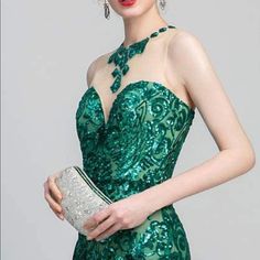 This Gorgeous Ball Gown Is A Mermaid Fit With Sequence Beads And Mesh Top! Green Sequined Evening Dress For Banquets, Green Sequined Evening Dress For Banquet, Elegant Green Sequin Dress For Wedding, Elegant Green Sequin Wedding Dress, Green Embellished Gown With Sweetheart Neckline, Green Embellished Evening Dress With Sweetheart Neckline, Green Sequin Dress For Wedding And Prom Season, Green Sequin Dress For Weddings And Prom, Glamorous Green Embellished Mermaid Dress