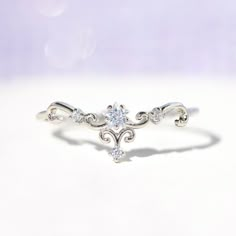 Delicate Cubic Zirconia Crystal Promise Ring, Delicate Cubic Zirconia Crystal Ring, Sparkling Open Ring Jewelry For Wedding, Elegant Diamond Open Flower Ring, Elegant Diamond Flower Ring With Open Design, Elegant Sterling Silver Flower Ring, Elegant Diamond Flower Ring With Open Ring Shape, Elegant Sparkling Stackable Wedding Rings, Elegant Sparkling Stackable Rings For Wedding