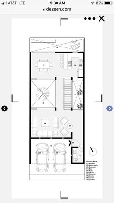 the floor plan for a house with two cars parked in it and one car parked on the