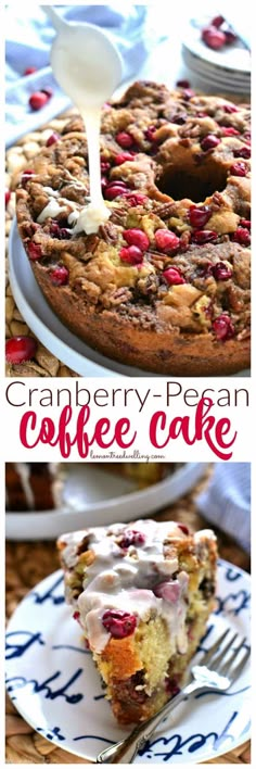 cranberry pecan coffee cake on a plate