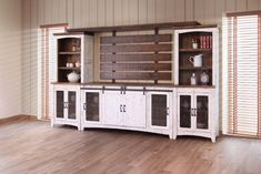 Greenview Sliding Door Media Set - Distressed White - Crafters and Weavers Tv Stand Plans, Rustic Entertainment Center, Barn Door Entertainment Center, Small Tv Stand, Entertainment Center Ideas, Entertainment Center Wall Unit, White Entertainment Center, Tv Stand With Drawers, White Barn Door