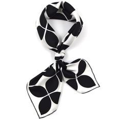 Classic Black Silk Scarves, Chic White Floral Print Silk Scarf, Elegant Black Satin Silk Scarf, Black And White Silk Scarf, Black Silk Scarves With Floral Print, Scarf Black And White, Retro Black And White, Black And White Retro, White Silk Scarf