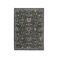 a rug with an ornate design on the front and back side, in grey tones