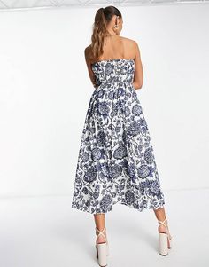 & Other Stories strapless maxi dress with tiered skirt and structured body in vintage floral print | ASOS Strapless Floral Print Maxi Dress For Casual Wear, Strapless Floral Print Maxi Dress For Dress Down, Strapless Maxi, Strapless Maxi Dress, Vintage Floral Print, Print Trends, Tiered Skirt, Vintage Floral, Asos