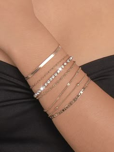 Prom Jewelry Silver Bracelets, Silver Prom Bracelet, Elegant Silver Hand Set Bracelets, Elegant Silver Bracelets For Formal Events, Silver Bracelets For Formal Festivals, Silver Girly Jewelry, Silver Bracelet For Formal Occasions, Fine Jewelry Style, Formal Bracelets, Bracelet Ideas Silver