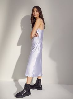 ONLY SLIP DRESS - Slinky midi slip dress Midi Slip Dress, Satin Midi Dress, Slip Dress, Adjustable Straps, Dress Outfits, Midi Dress, Slip On, Lingerie, Satin