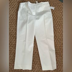 Trina Turk, White Pants Nwt, Size 12, Ankle Length, Stretch Twill, Not Sheer Spring White Work Pants With Pockets, White Work Pants With Pockets For Spring, White Trousers For Spring, Spring Cropped Leg Fitted Dress Pants, White Straight Leg Work Pants For Spring, Classic White Straight Leg Work Pants, Elegant White Cropped Leg Pants, White Tapered Leg Work Pants, Elegant White Cropped Pants