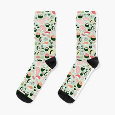 Super soft all-over printed knit socks with extra cushioning in the sole. Suitable for men and women. sushi! Sushi Socks, Socks For Sale, Knitting Socks, Multi Color, Socks, Knitting, Color