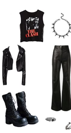 Punk Rock Outfits Rocker Chic, Classic Punk Outfits, 80s Band Outfits, 80s Edgy Outfits, Punk Rocker Outfits, 90s Rock Aesthetic Outfits, 90s Rock Fashion Women, Metalhead Outfits Women, Rock Chick Outfits