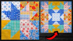 an image of two different quilts with one red arrow pointing to the other side