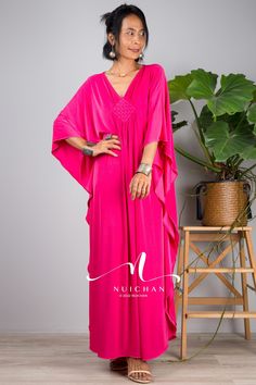 "New ! Hot Pink Maxi Dress, Petite kaftan, Evening Dress for small, Maternity dress, pre wedding dress, loose fit dress, fuchsia dress, summer caftan dress Petite to Small version : up to US 12 - UK 14 - EU 40 * Chest : up to 42\" * Waist : free up to 42\" * Hips : free up to 42\" * Length : 50.5\" from shoulder to hem MATERIAL  * ITY Polyester * No lining  Elegant Collection --> Produced by NUICHAN & Co   MODEL :  * Model chest : 32\", waist : 24\" hips : 35\"  * Combined Height is 5\"6 > I'm 5 Elegant Pink V-neck Kaftan, Pink V-neck Kaftan For Summer, Elegant Pink Kaftan For Beach Cover-up, Elegant Pink Dress For Beach Cover-up, Elegant Pink Beach Cover-up Dress, Pink V-neck Kaftan For Beach Cover-up, Pink Tunic Maxi Dress For Vacation, Pink V-neck Kaftan For Vacation, Pink Long Kaftan For Beachwear